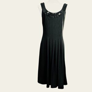 Maggy London Black Pleated Cocktail Dress with Sequin Scoop Neck | Size 10 | LBD